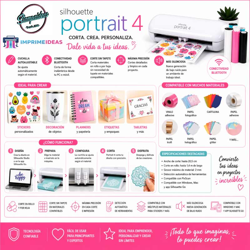 Conoce Portait 4 Plotter de corte barato Plotter Portrait 4 - Tienda Stampaideas Imprimeideas Garantía 1 año