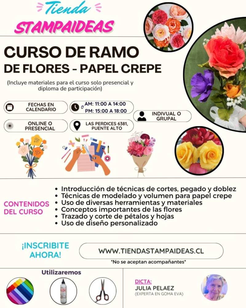 Curso de ramo de flores de papel crepe - Tienda Stampaideas