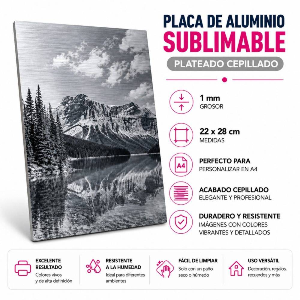 Placa de aluminio sublimable plateada espejo cepillada - Tienda Stampaideas Imprimeideas